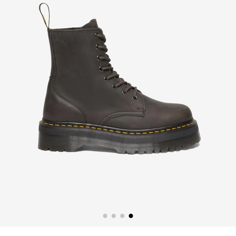 Dr. Martens dark charcoal Leather Lace-Up Platform Boots with Yellow Stitching